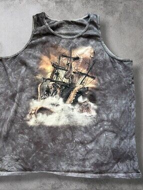 Vtg The Mountain Pirate Ship + The Kraken Graphic T-shirt Fantasy Art Tee 2XL